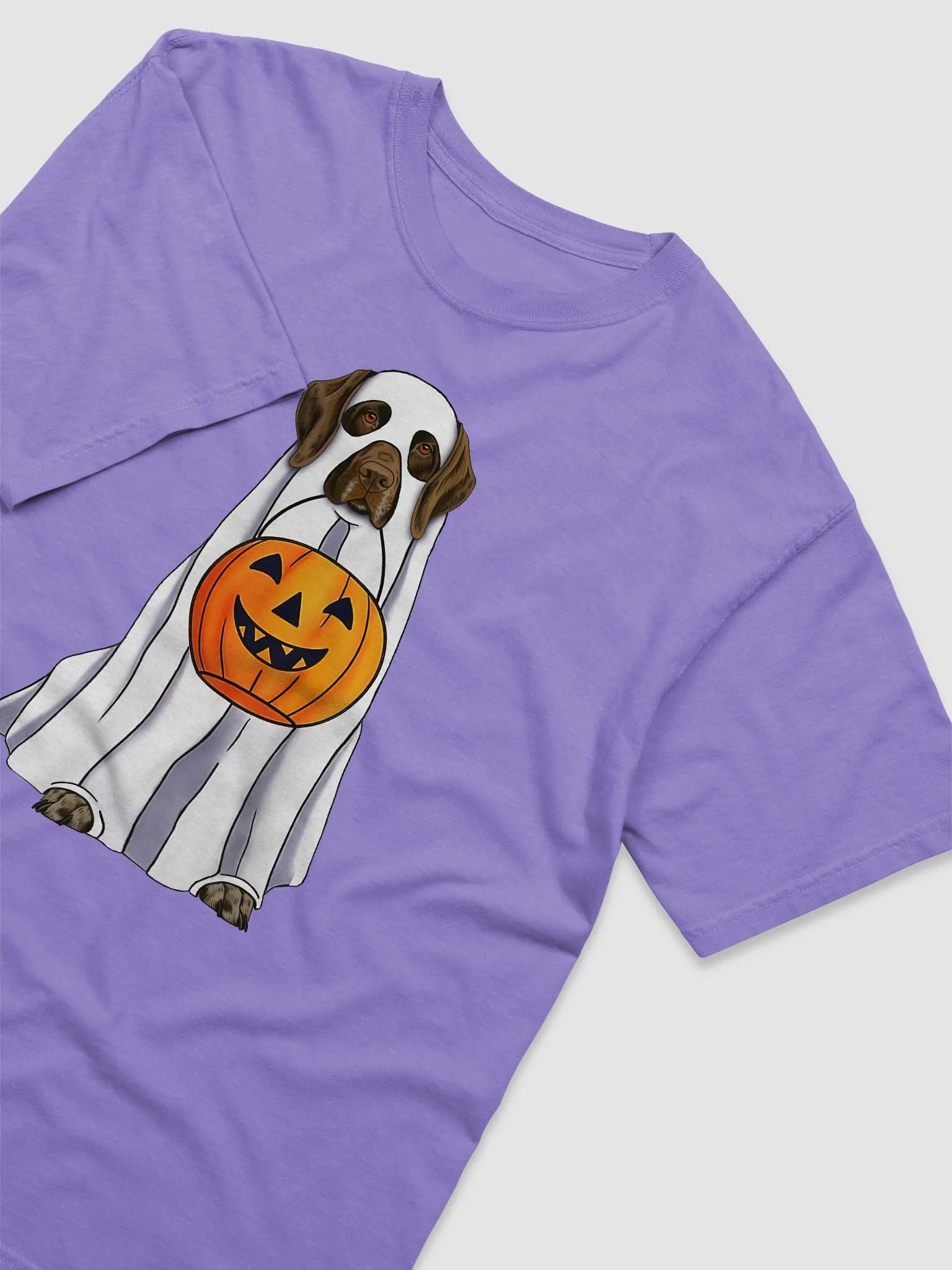 German Shorthaired Pointer (2) Halloween Tee | Funny Halloween GSP Wearing a Ghost Costume with Pumpkin Basket product image (23)