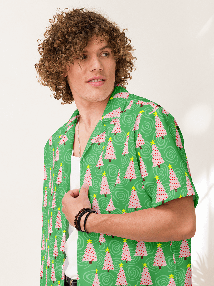 Pink Christmas Trees on Mint Green Oversized Button-Down Shirt product image (9)