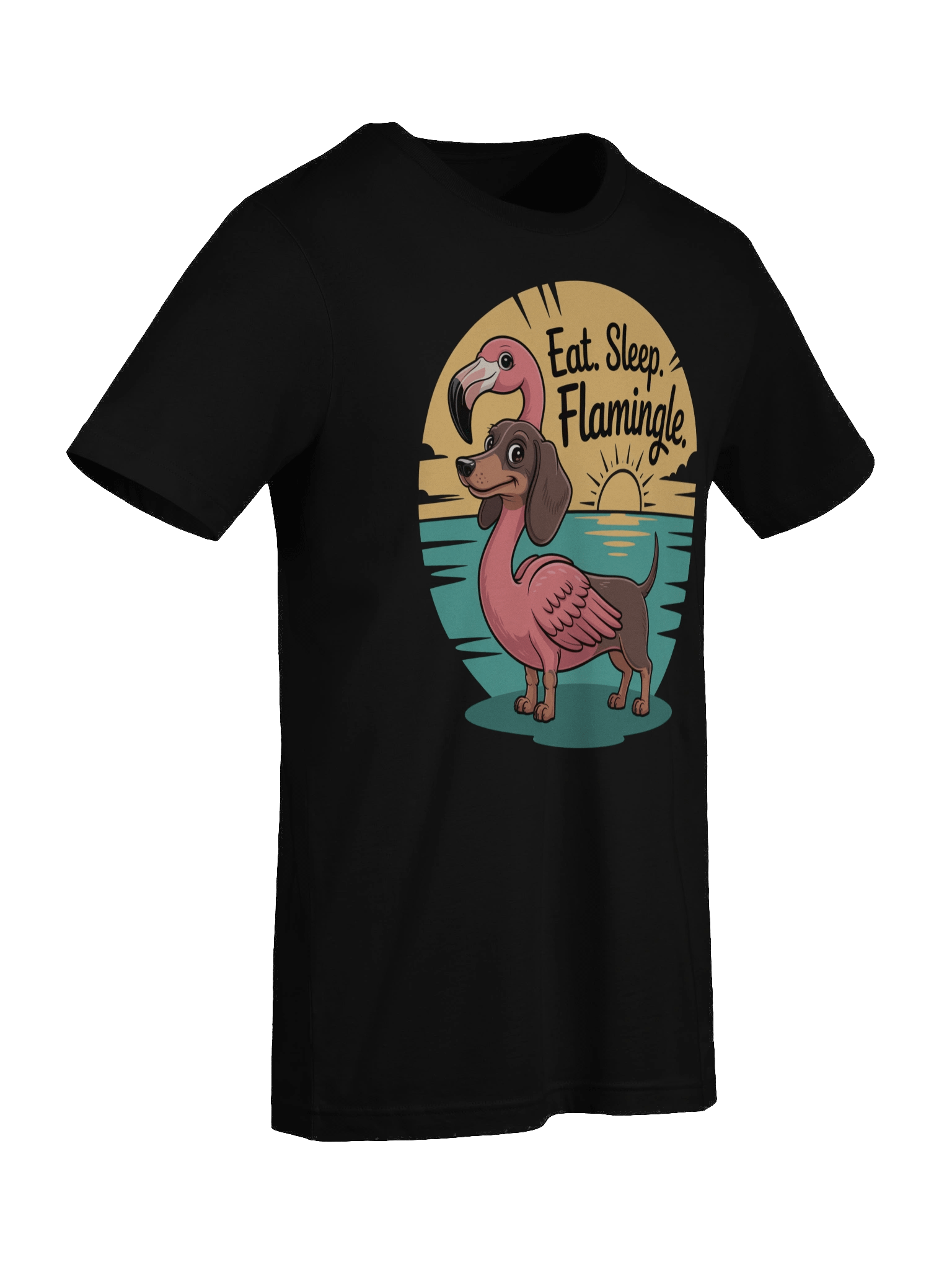 "Eat. Sleep. Flamingle." Dachshund Flamingo Hybrid T-Shirt product image (9)