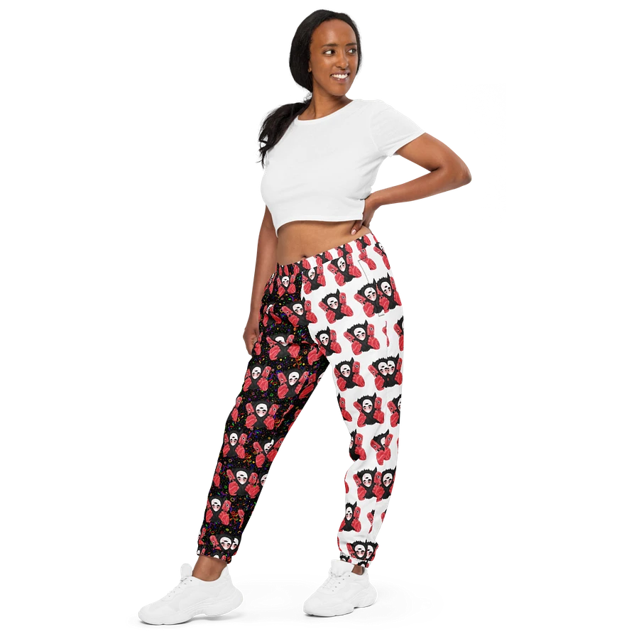 Split White and Black Arcade All-Over Visceral Unisex Track Pants product image (1)