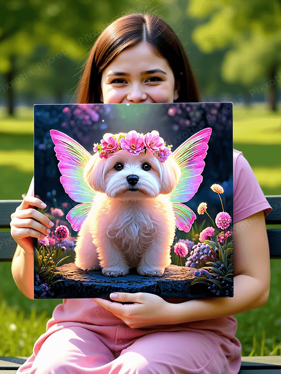 Custom Pet Portrait with Fairy Wings and Flower Crown | Digital Pet Gift product image (7)