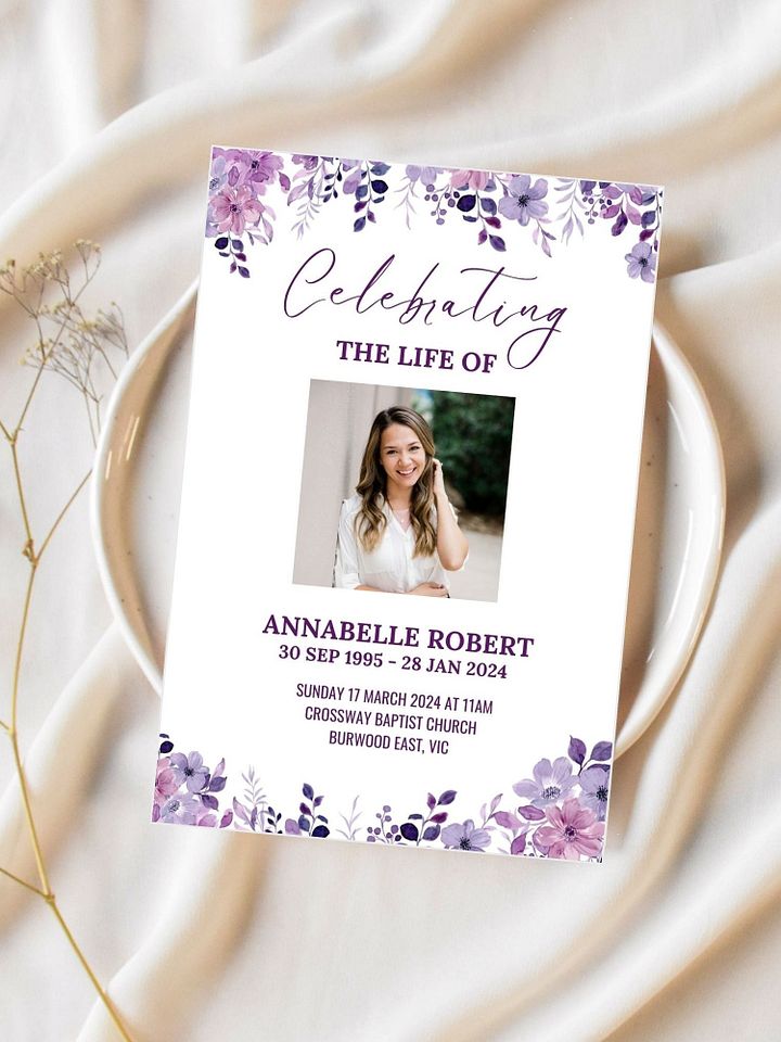 Purple Flowers Funeral Program Canva Template product image (2)
