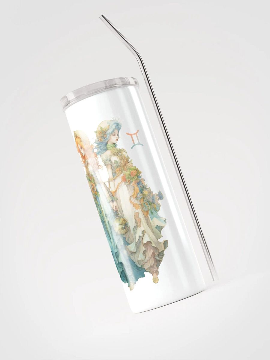 White Gemini Zodiac Stainless Steel Tumbler - Serene Gemini Girls Illustration product image (3)