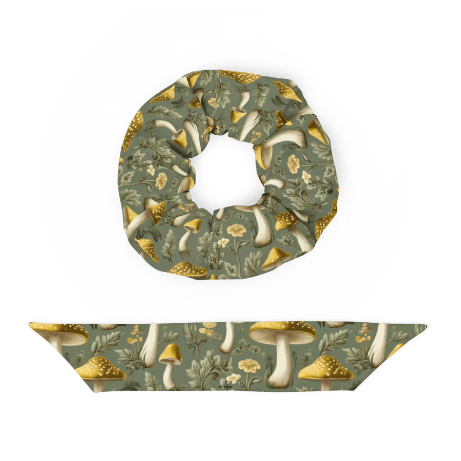 Hair Scrunchie - Golden Mushrooms on Light Green product image (4)