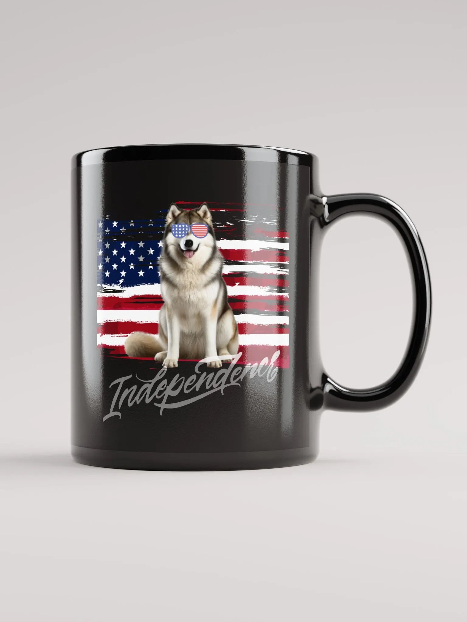Alaskan Malamute American Flag Independence Black Glossy Mug product image (5)
