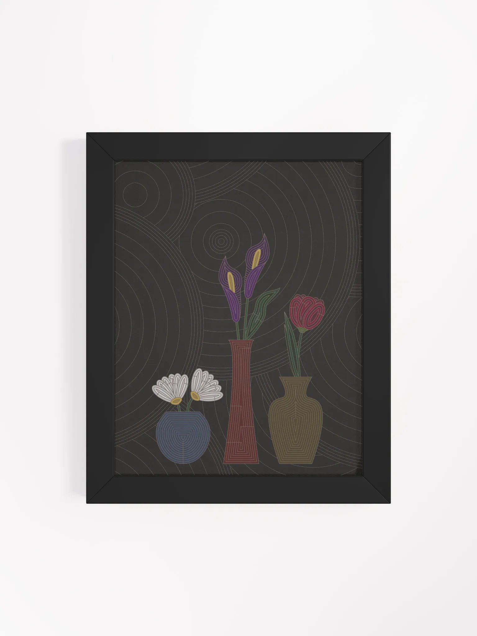 Simple line art flowers in vases (Framed Poster) product image (4)
