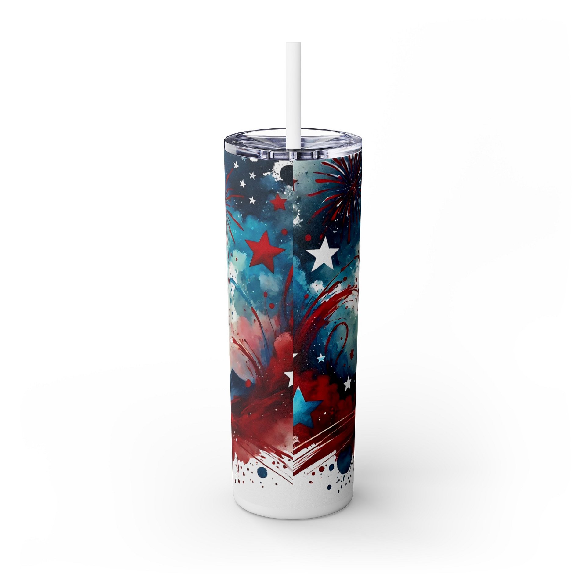 Patriotic Tumbler Wrap Template for Canva with Editable Center Photo Fireworks and Stars Design product image (4)