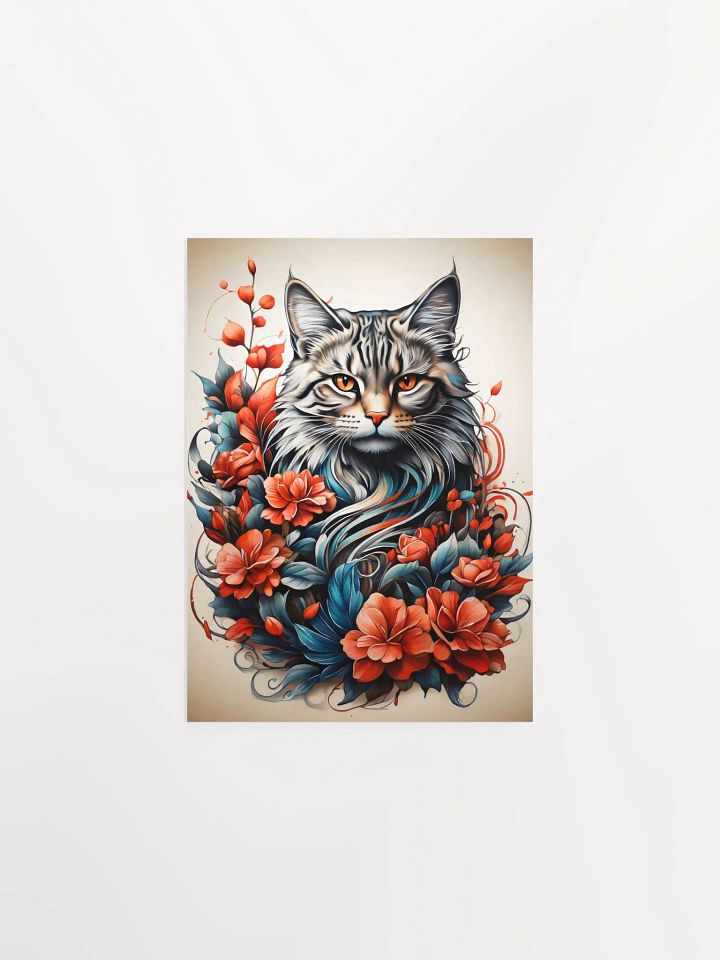 Cat with Fiery Florals Poster product image (3)