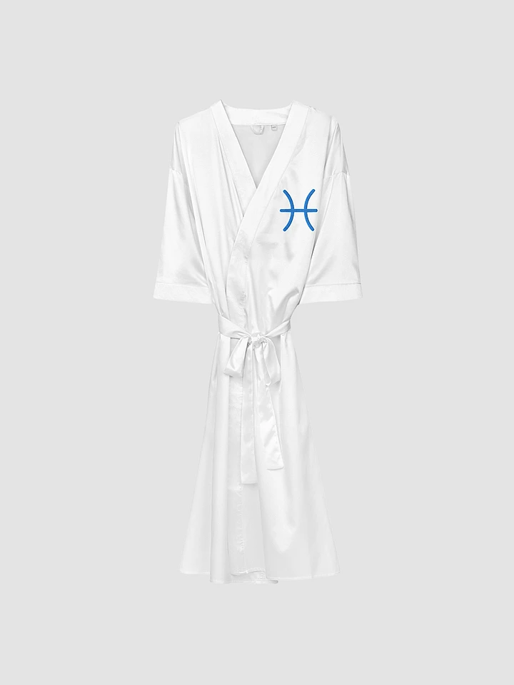 Pisces Blue on White Satin Robe product image (1)
