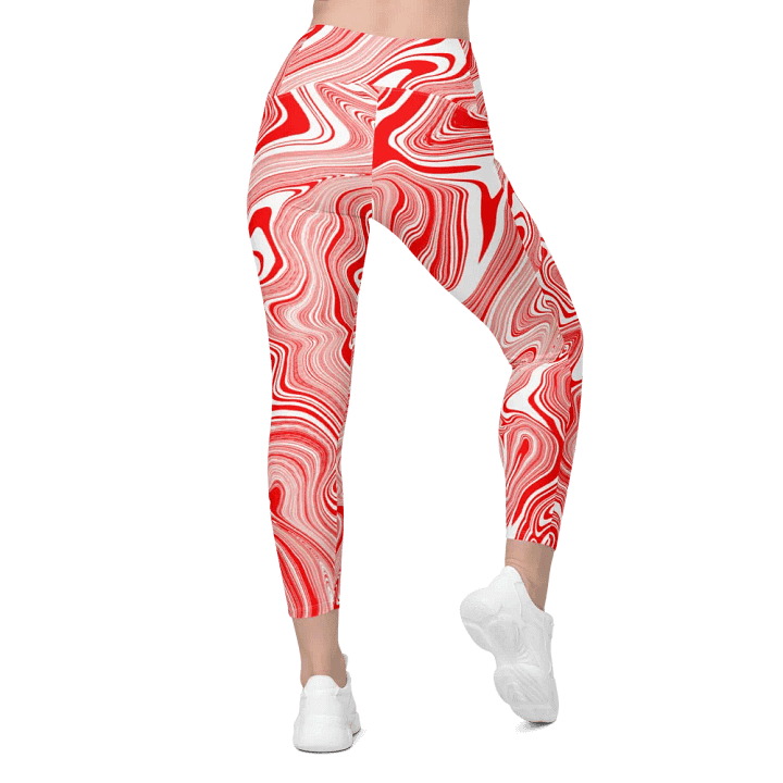 Leggings with Pockets - Red and White Liquid Swirls product image (2)