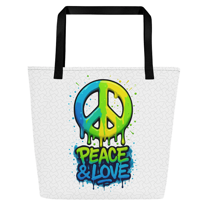 Peace & Love White Tote Bag – Colorful Graffiti Style Shoulder Bag product image (1)