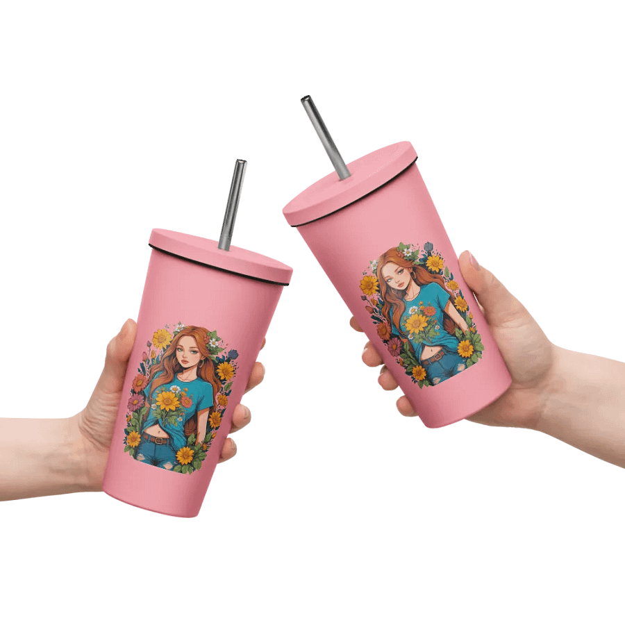 Bloomcore Flower Girl 20 oz Tumbler Cup - Pink - Insulated Tumbler with a Straw - v1 product image (10)