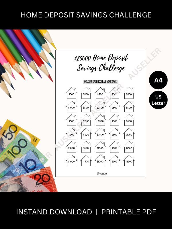 Home Deposit Savings Challenge Printable Page product image (1)