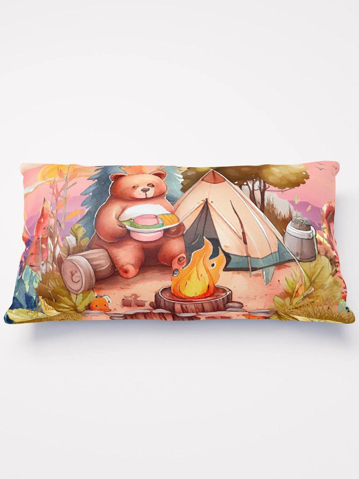 Camping Bear Throw Pillow | Jungle Campfire Scene | 3 Sizes Available product image (1)