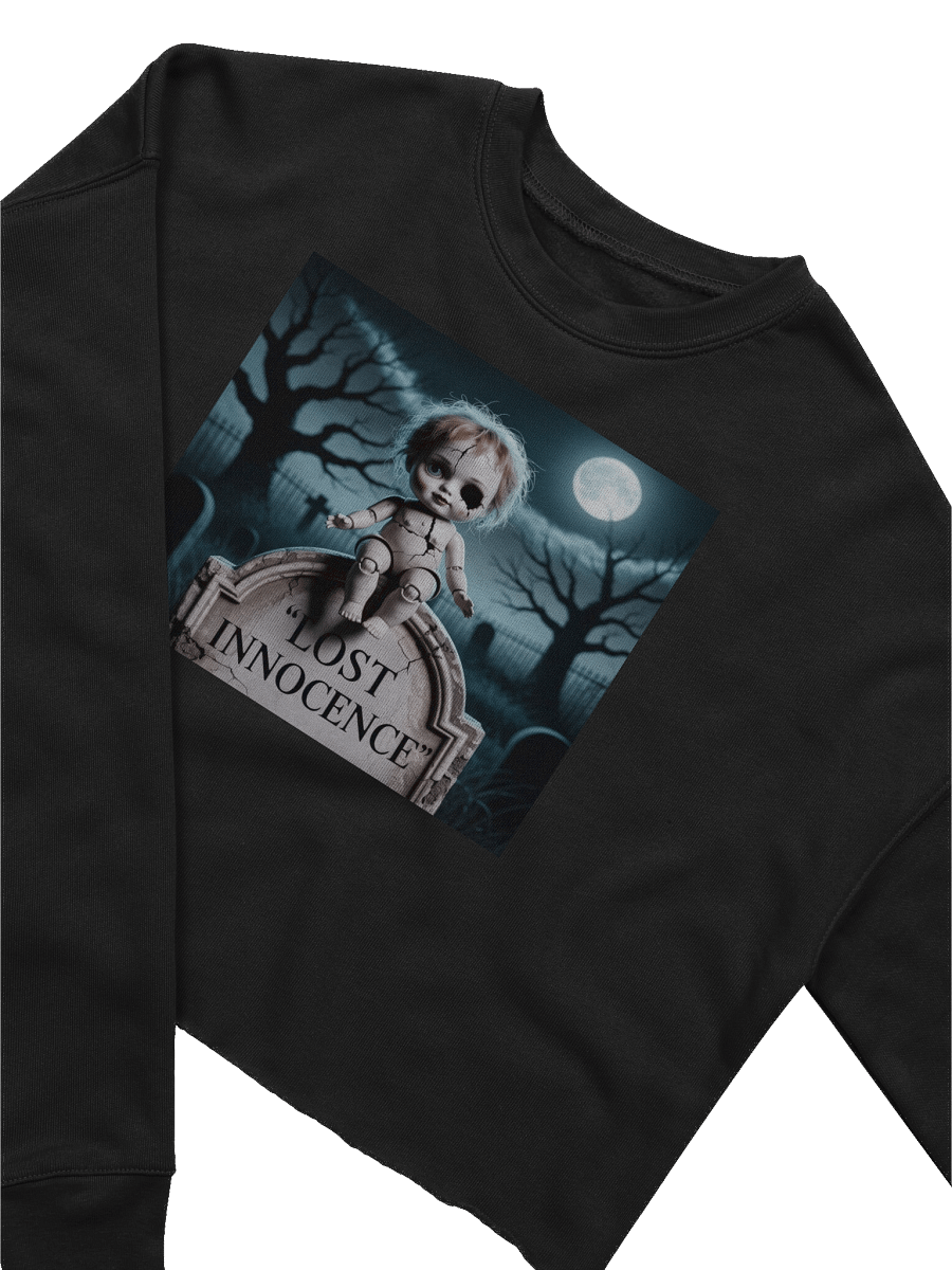 Lost Innocence Women's Fleece Crop Sweatshirt - Black Gothic Design by Midnight Veil Designs product image (3)