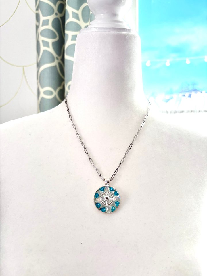 MFD-00286 | Compass Rose Pendant Necklace with Stainless Steel Cable Chain and Paperclip Chain | Handmade Jewelry by Monique Faella Designs™ product image (2)