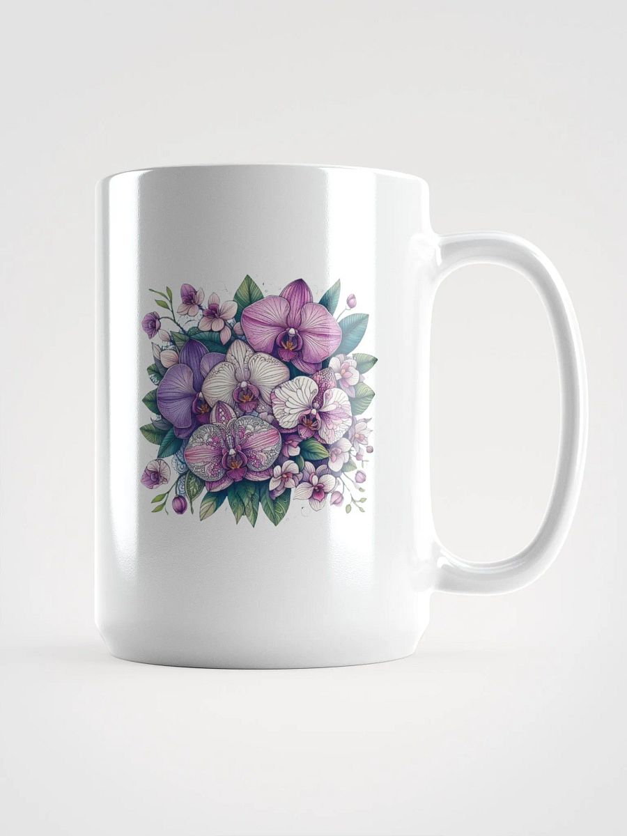 Orchid Oasis White Glossy Mug | AI Design mandala patterned flowers product image (1)
