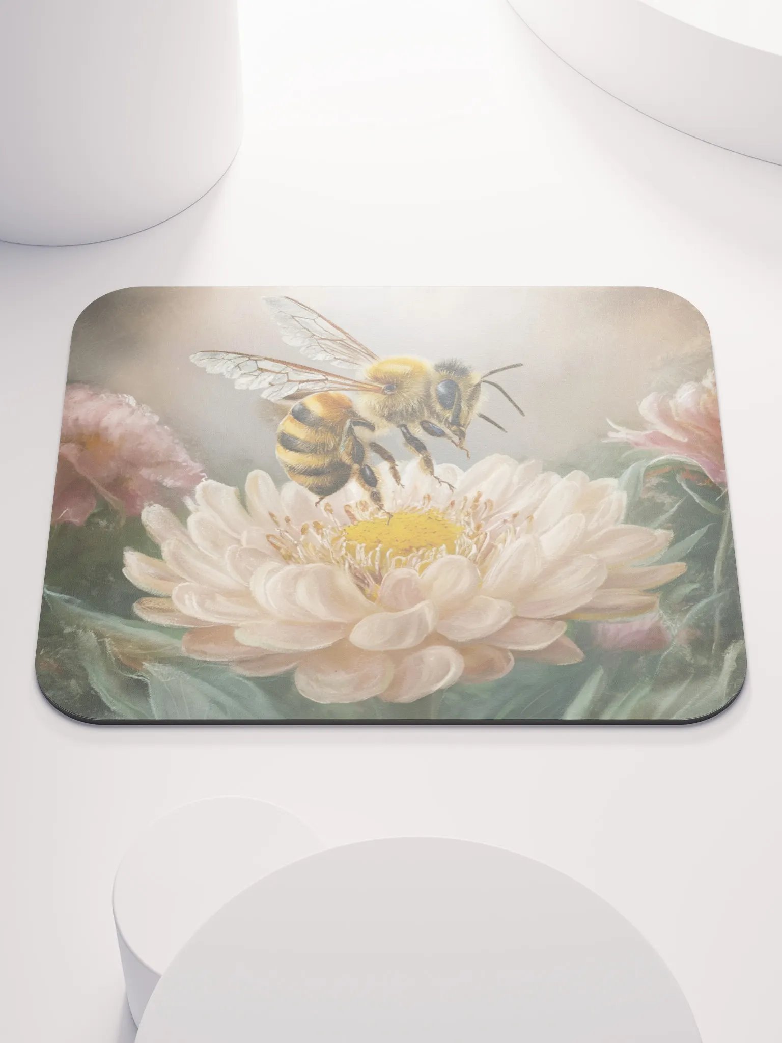 Bee in cream colored flower Mousepad product image (3)