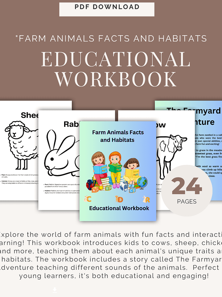 Farm Animals Facts and Habitats Educational Workbook for Kids product image (1)