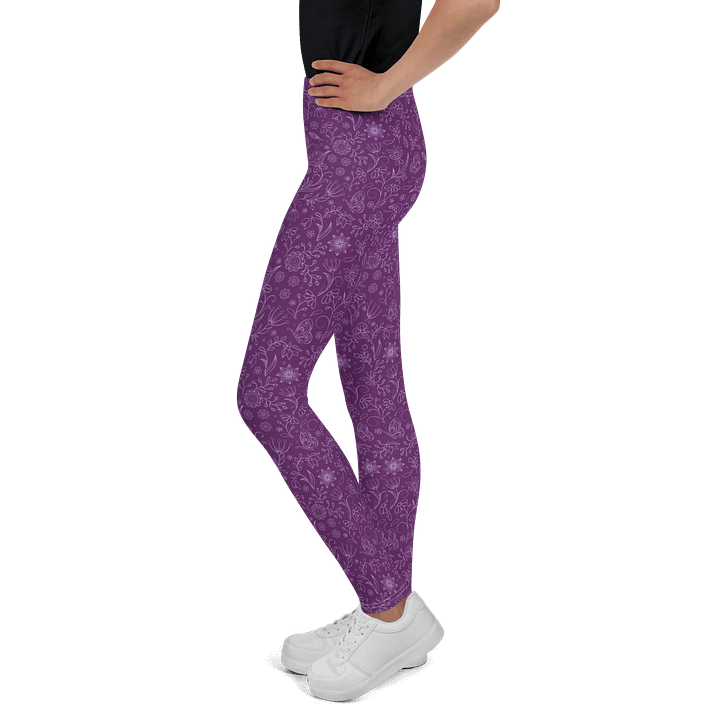 Dark Purple Floral Youth Leggings product image (2)