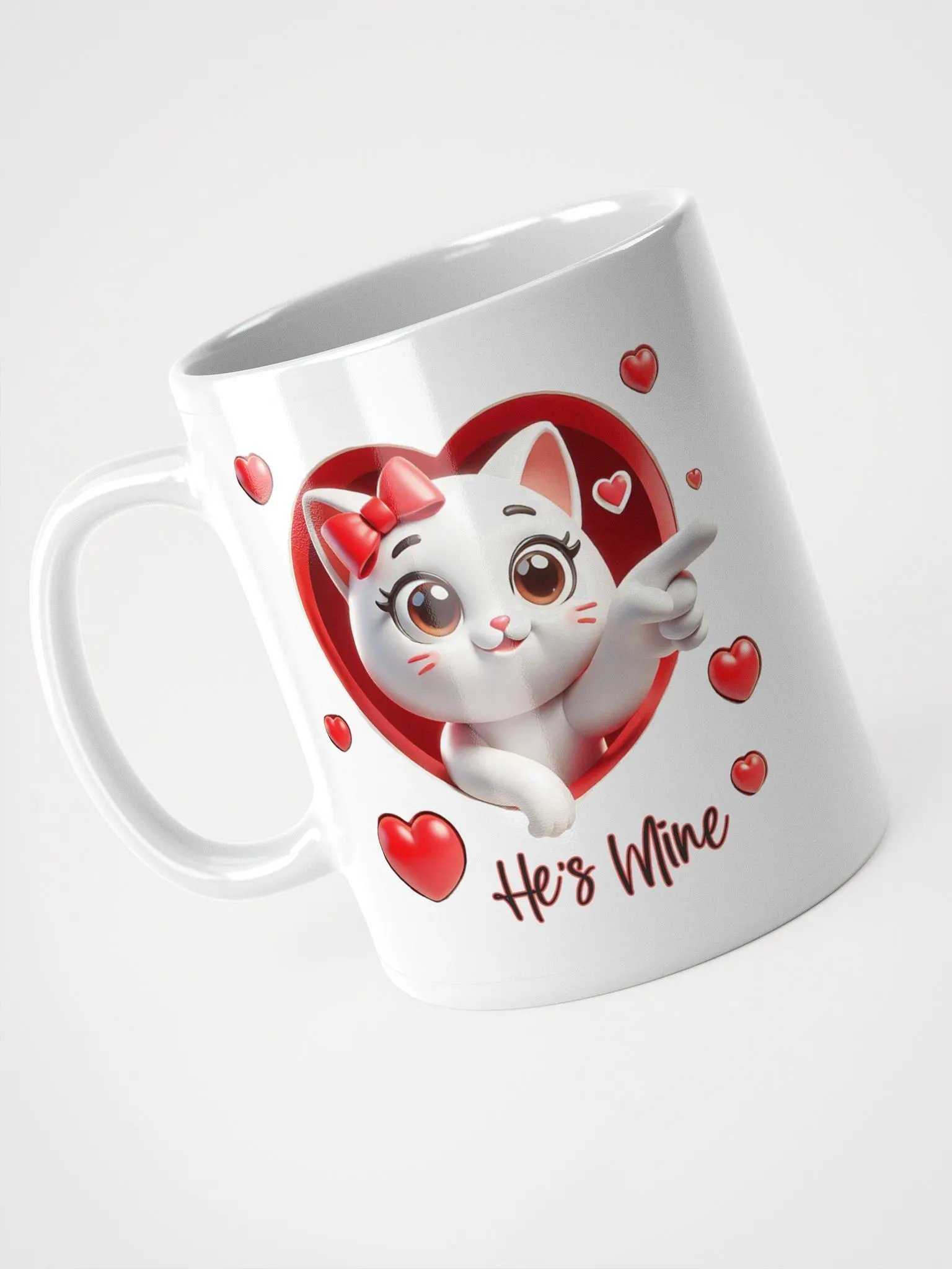 Cute Cat Heart Mug Purrfect Love "He's Mine!" product image (3)