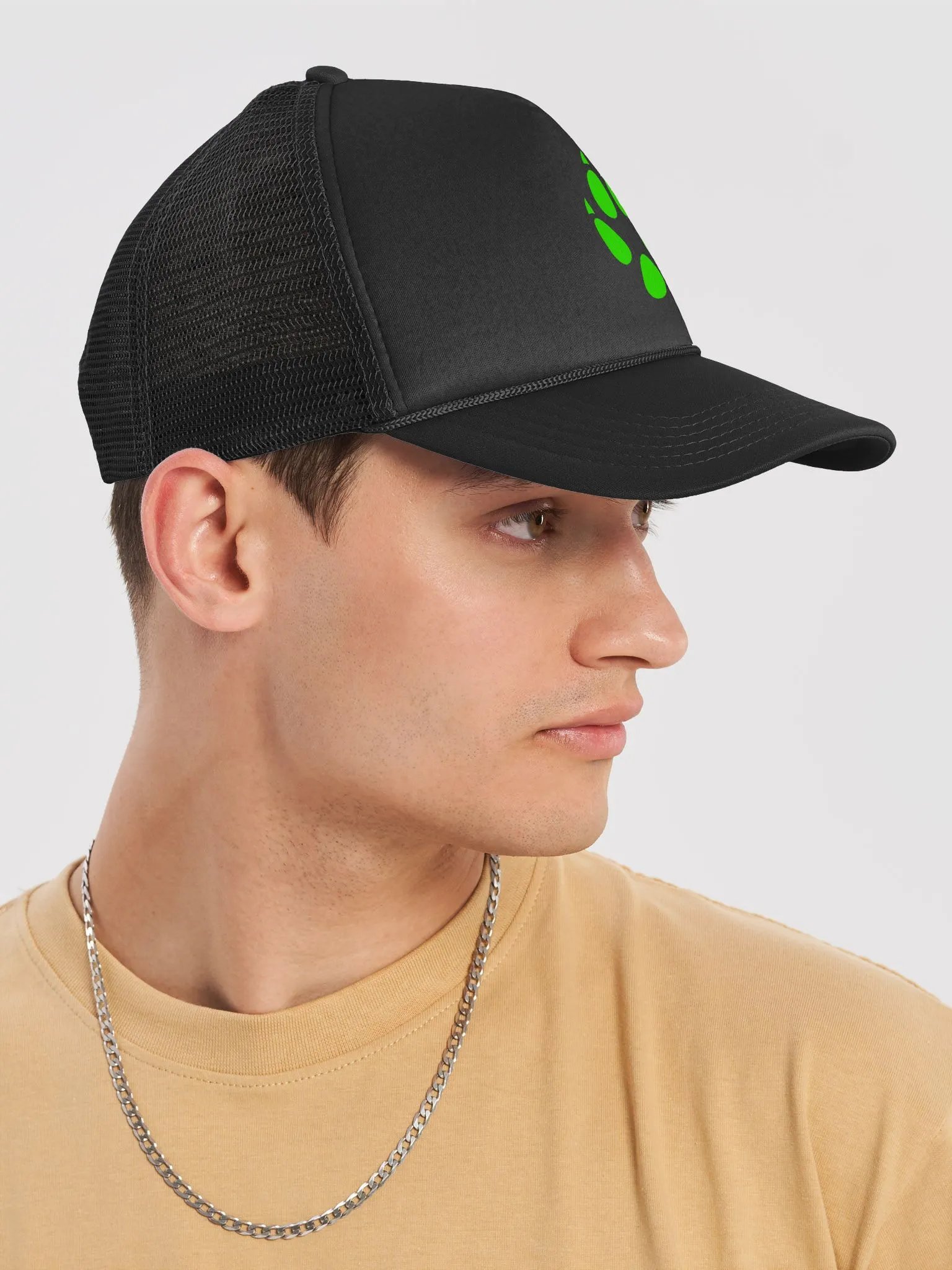 Green Paw Print Black Trucker Hat product image (6)