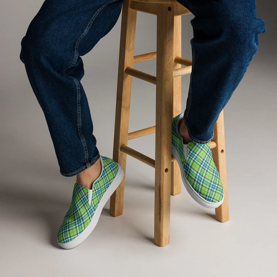Lime and Turquoise Plaid Men's Slip-On Shoes product image (8)