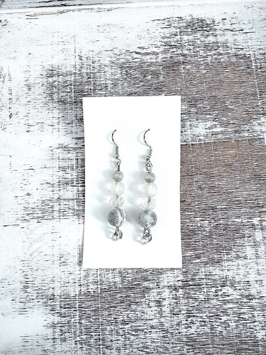 Handmade White & Silver-Tone Pillar Earrings | Monique Faella Designs™ | MFD-00101 product image (3)