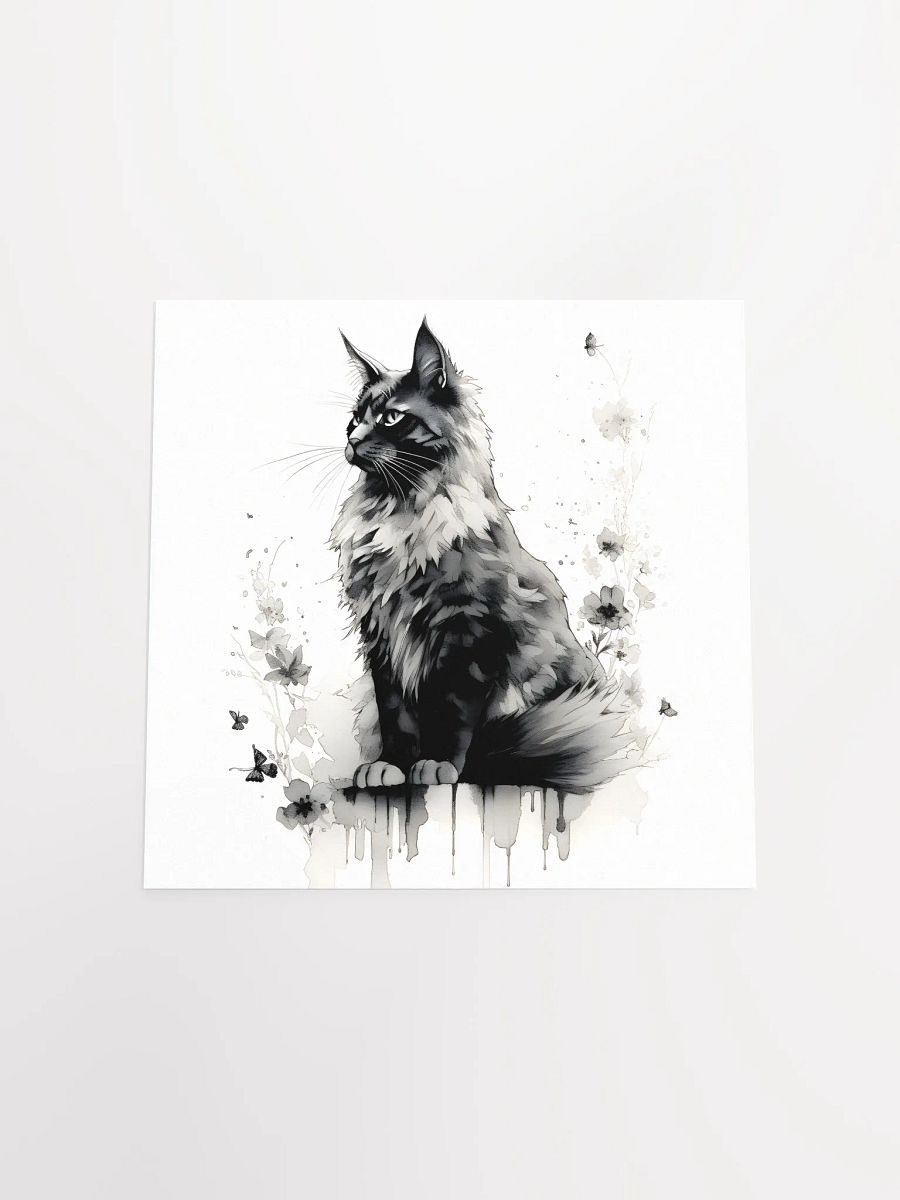 Maine Coon Floral Ink Poster – Black & White Art product image (4)
