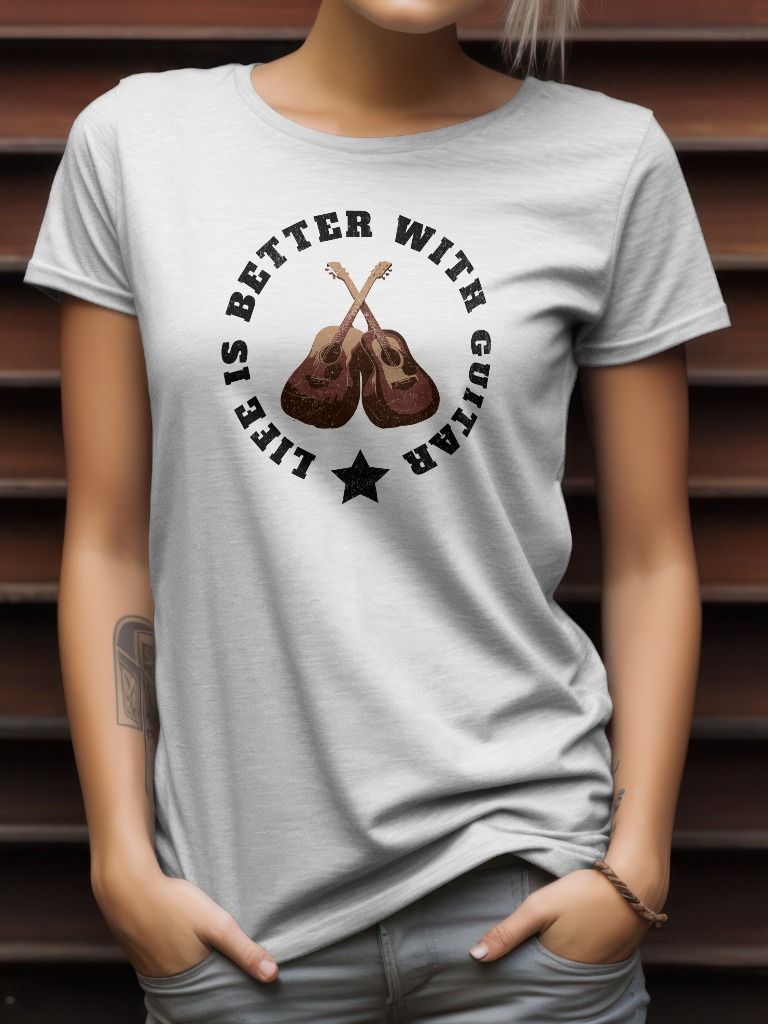 Life Is Better With Guitar Acoustic T-Shirt (Black Text)