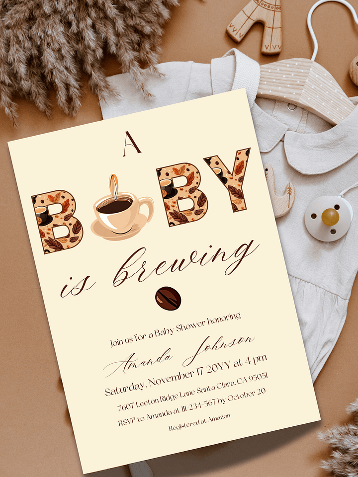 Coffee Baby Shower Invitation Template, Rustic A Baby is Brewing Baby Shower Invite, Coffee Bean Themed Brunch Idea, Digital Download Canva product image (1)