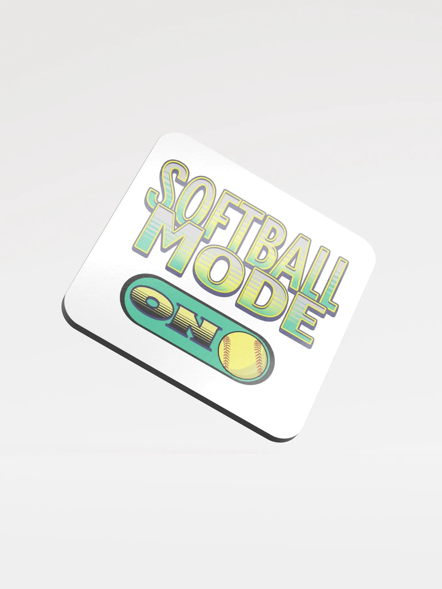 Softball Mode On Glossed Cork Coaster product image (2)