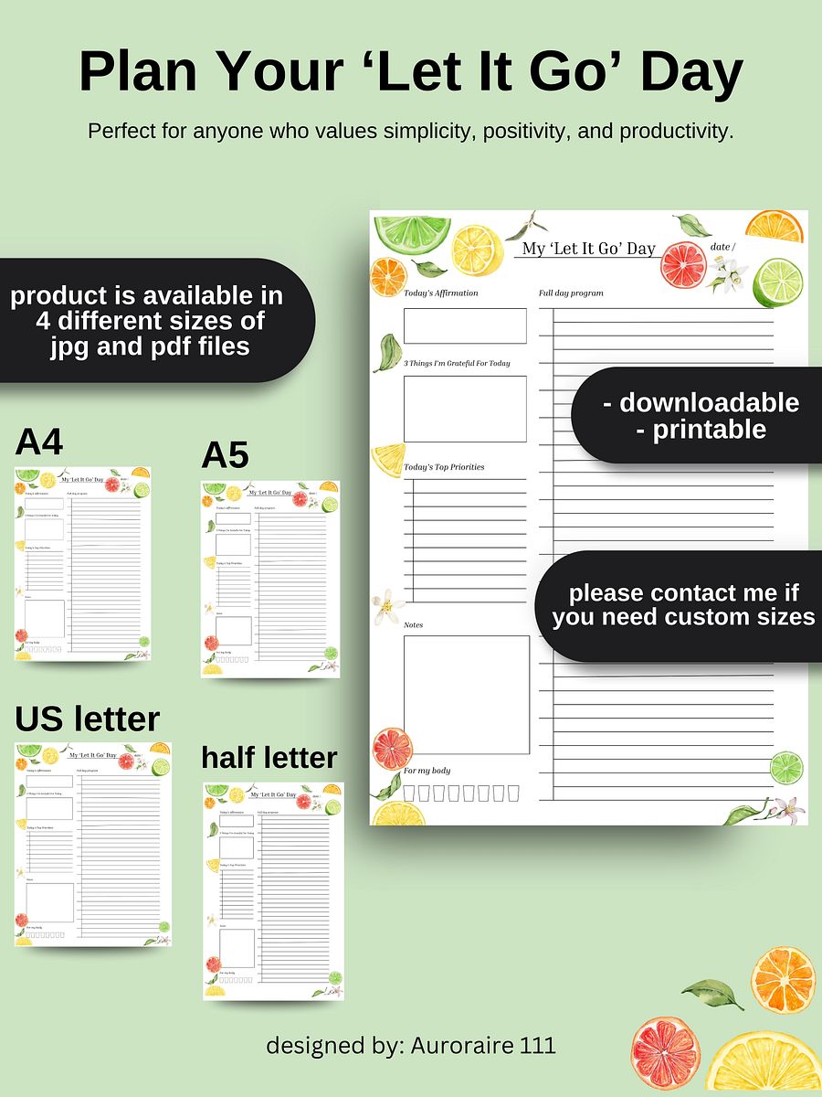 My 'Let It Go' Day - Printable Daily Planner | Digital Planner Page Download | Multiple Sizes Included product image (4)