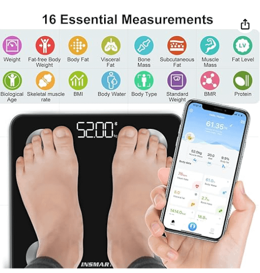Bluetooth Body Fat Scales, INSMART Smart Digital Bathroom Weight Weighing Scales for Body Composition Analyzer with Smart APP, Body Composition Fitbit Scales for Fitness (ST/LB/KG) (Black) product image (3)