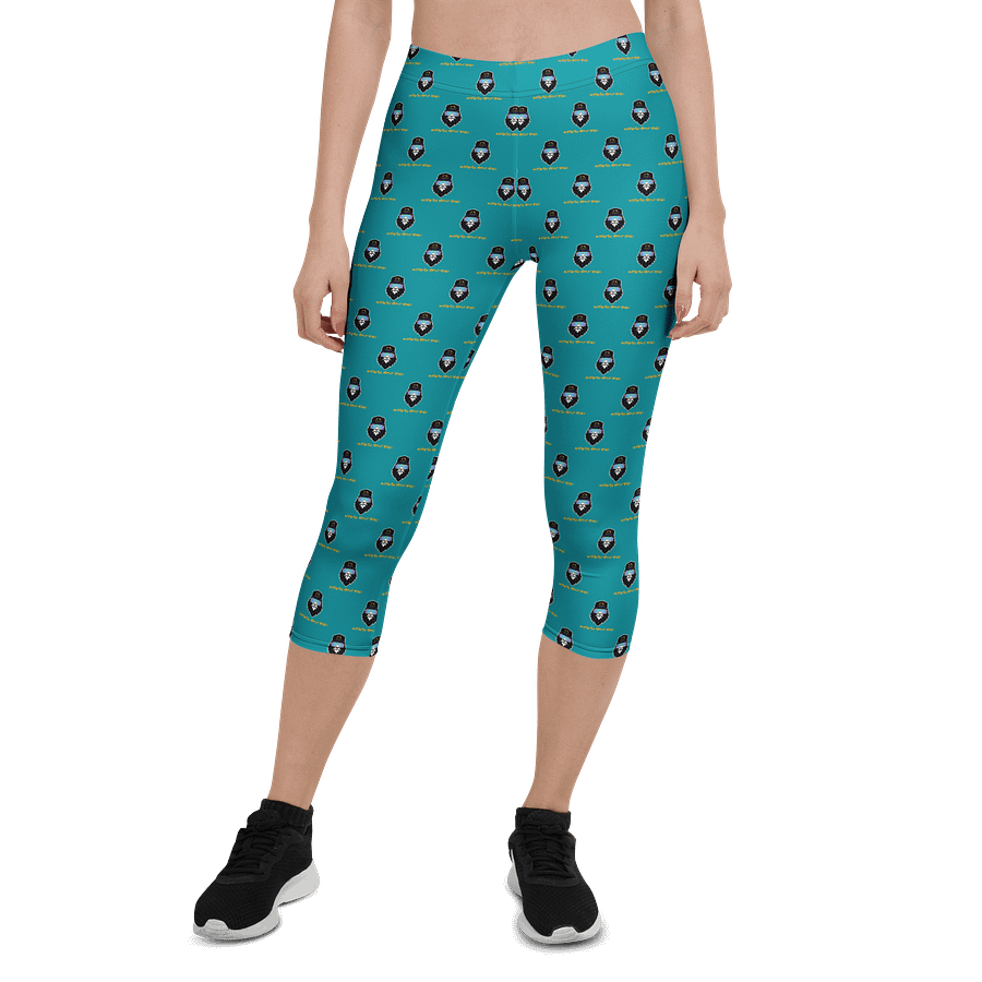 Synthsquatch Fitness Bigfoot Monogram Logo All-Over Print Capri Leggings (Teal) product image (1)