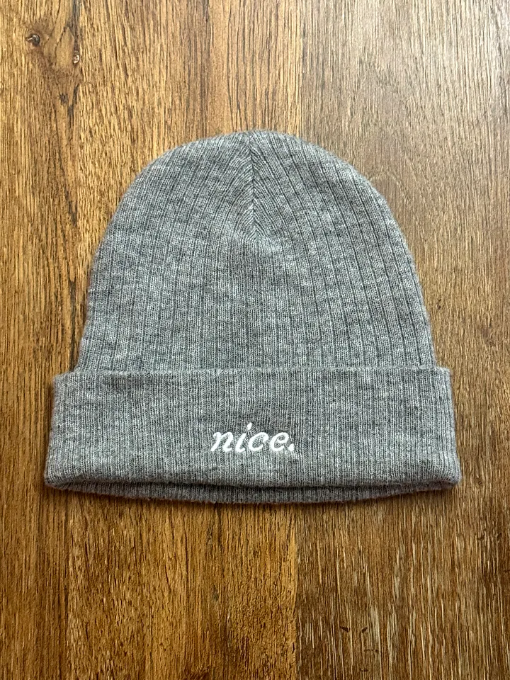 Nice. Beanie (White on Grey) product image (1)