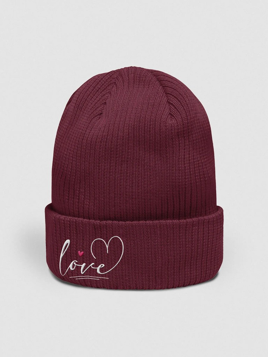 Stylized Cursive Love Embroidered Organic Cotton Ribbed Beanie product image (11)