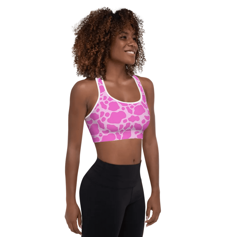 Pink Cow Print Sports Bra product image (5)