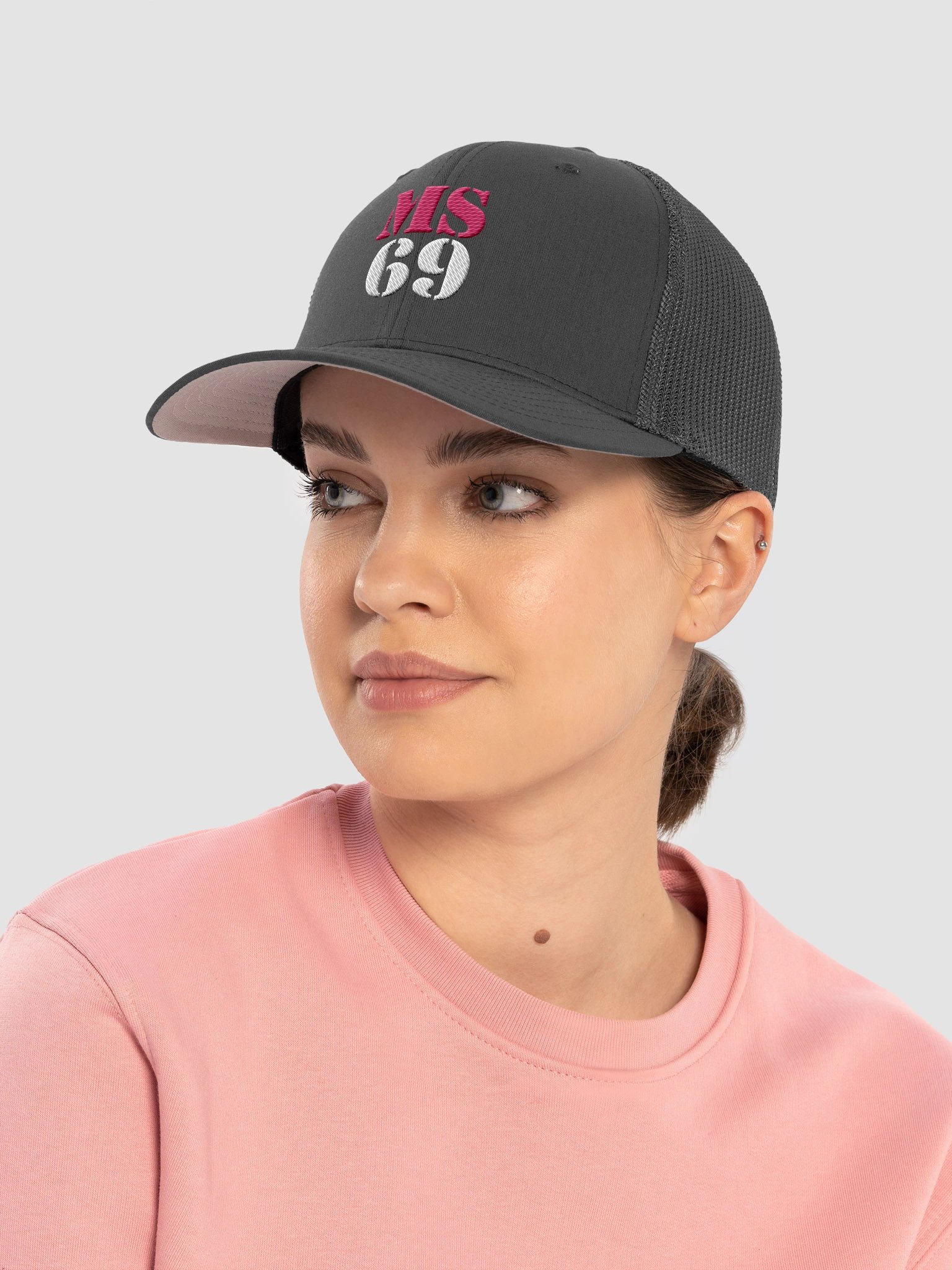 MS69 - Flexfit Trucker Hat Pink/White product image (6)