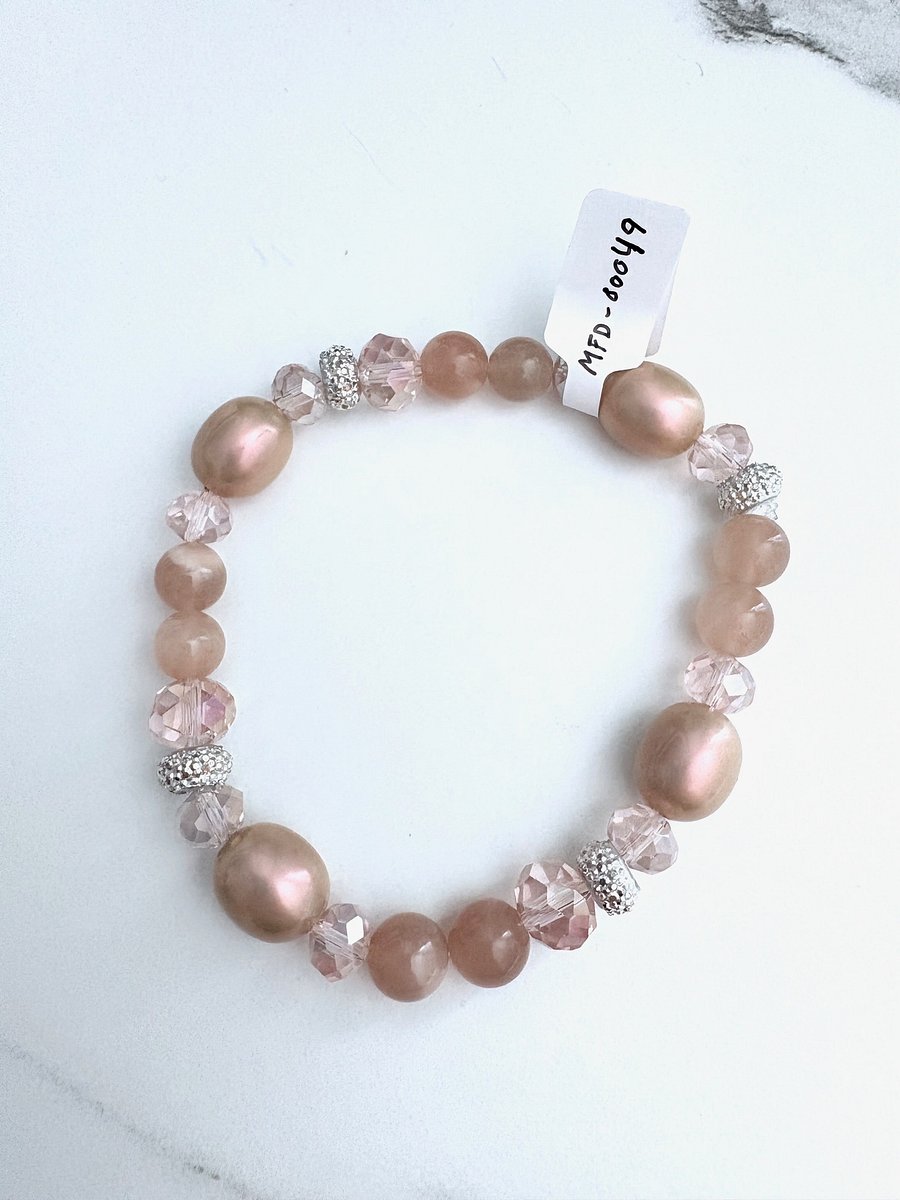 Blush Reverie | Semi-Precious & Pearlescent Bead Bracelet | Handmade 8" Stretch Bracelet | Coastal Charm Jewelry by Monique Faella Designs™ | MFD-00049 product image (6)
