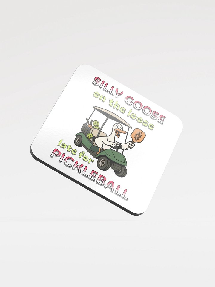 Silly Goose On The Loose Late For Pickleball Cork Coaster product image (2)