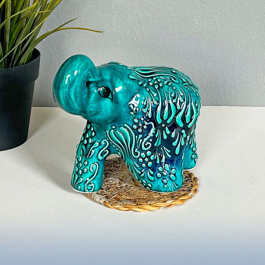 Ceramic turquoise elephant — handmade pottery, handmade ceramic, home decor, handmade gift, Turkish ceramic product image (1)