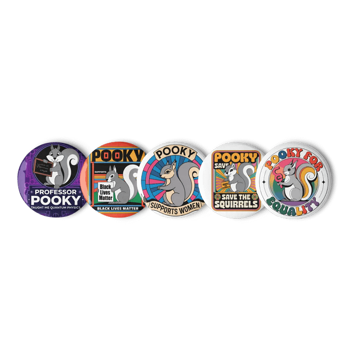 Original Pooky Artwork Buttons: Set of Five -aa product image (1)