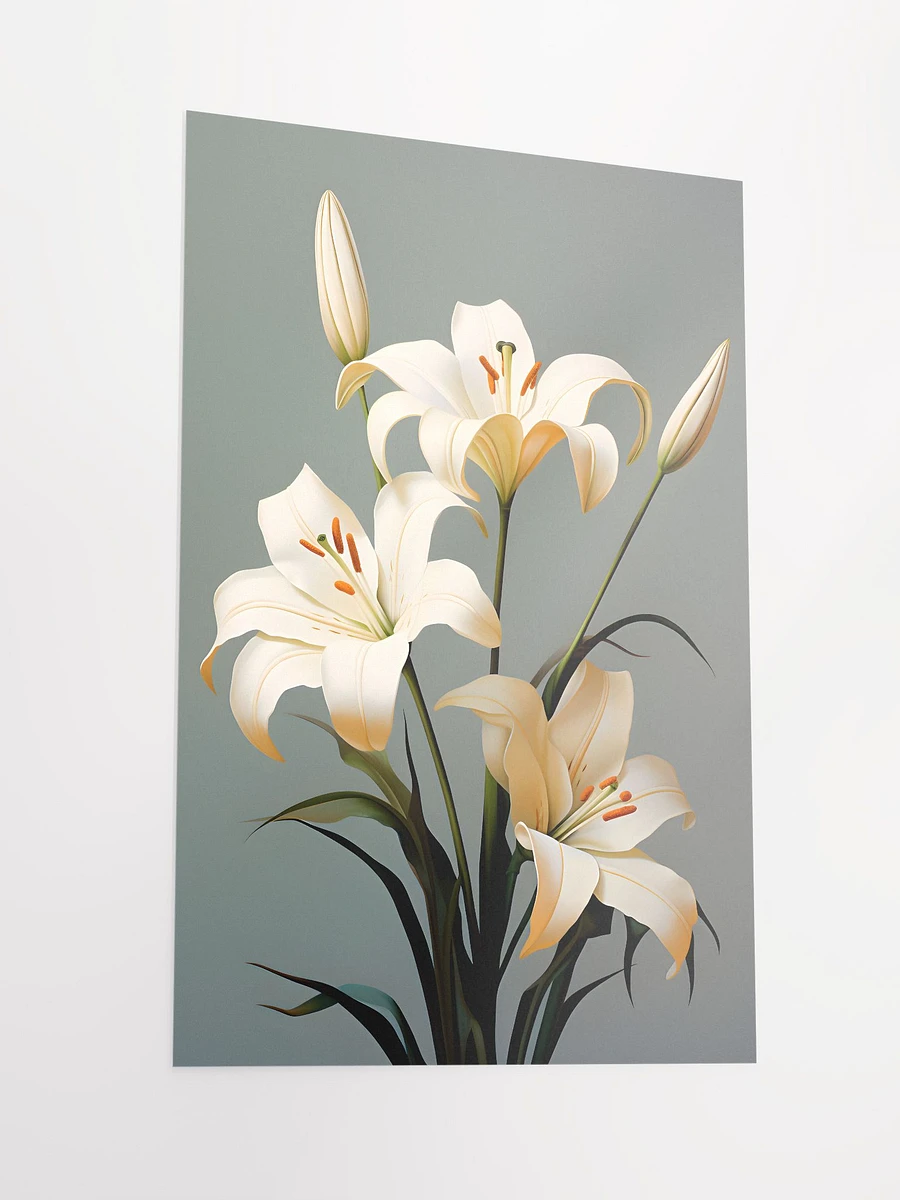 Tranquil White Lilies Art Print: Serene Botanical Poster for Sophisticated Decor Matte Poster product image (4)