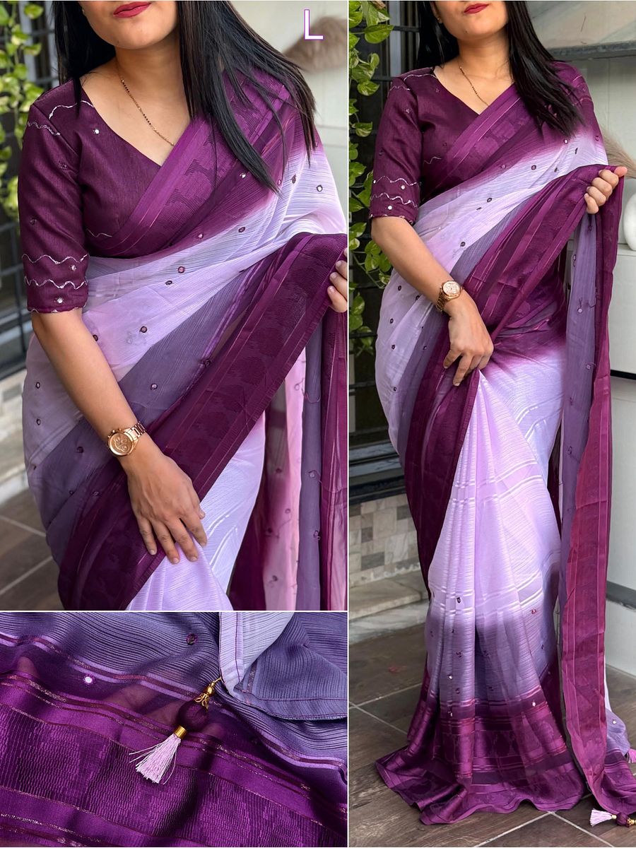 Ideal casual wear saree, featuring a beautiful touch of fancy gota patti mirror work pattern product image (5)