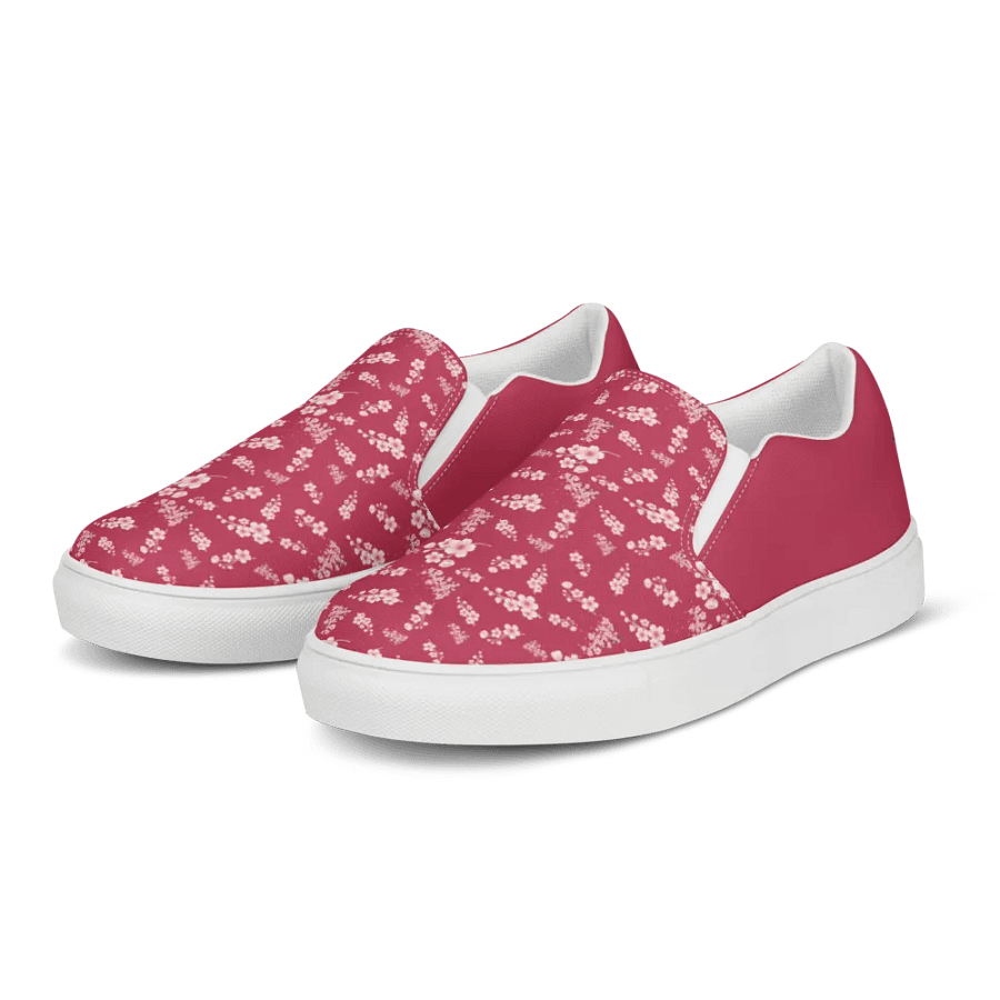Cherry Blossoms on Magenta Floral Women's Slip-On Canvas Shoes product image (6)