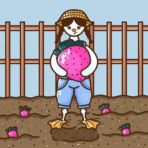 Silly Goose April Day 19: Goose In the Garden 🍓 Looks like one of the strawberries got way too much fertilizer! 

🖍️ Digital ...