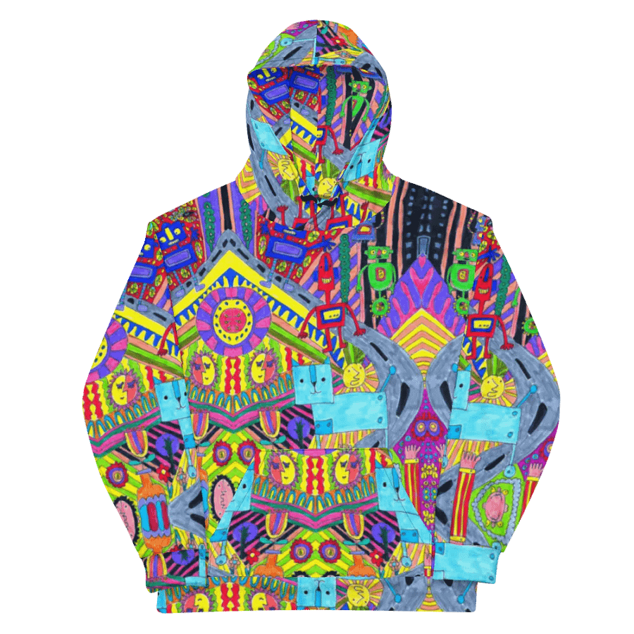 Abstract Colourful Doodle Robots Unisex Pull Over Hoodie product image (11)