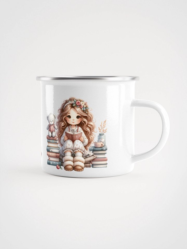 “A Purring Editor” Enamel Mug – Cute Cat, Coffee & Sewing Book Quote Gift product image (1)