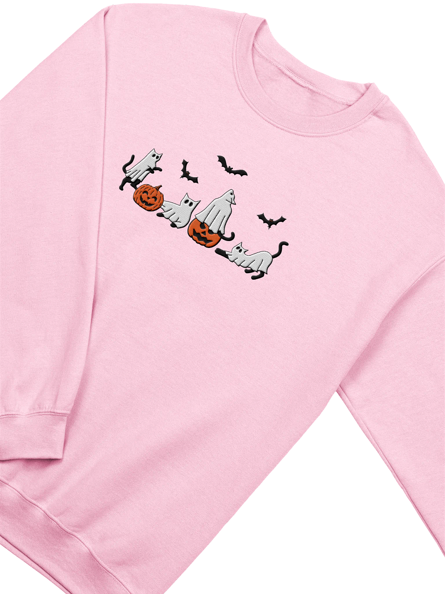 Embroidered Cat Ghost Sweatshirt, Cute Halloween Apparel, Cat Crewneck product image (15)